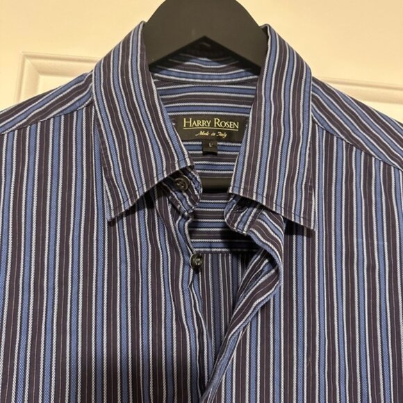 Harry Rosen Men’s Blue Pinstripe 100% Cotton Button Down Shirt Size Large - Picture 7 of 10